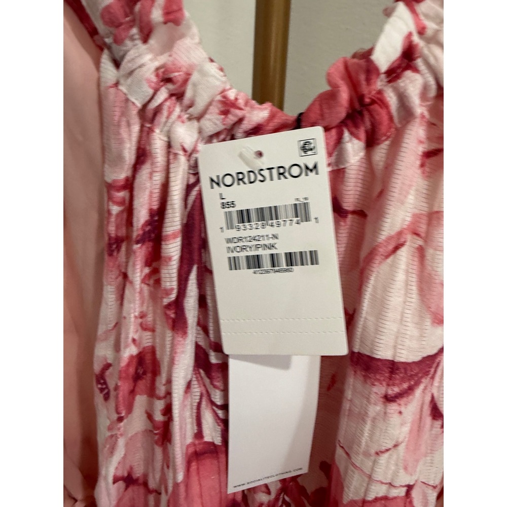 Socialite Ivory Pink Floral Ruffle Neck Tie Back Tiered Maxi Dress Large NWT